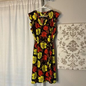 Ann Taylor Factory Red and Yellow Floral Midi Dress